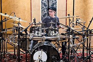 Recording music for a theatre performance in the studio.