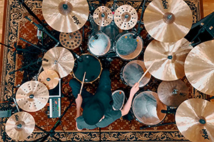 Overhead shot during a Miko Moon drum recording session.