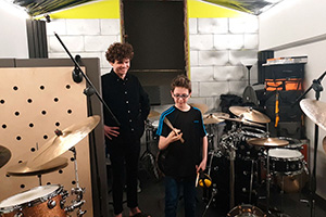 Miko Moon and Dawid Pawlukanis during the first attempts at stick twirling during a lesson, 2020
