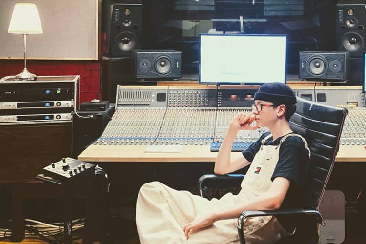 Miko Moon working in the studio.