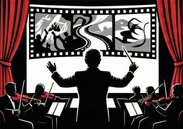 Illustration of a film music playlist.