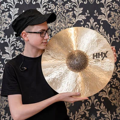 Close-up of a Sabian HHX cymbal.